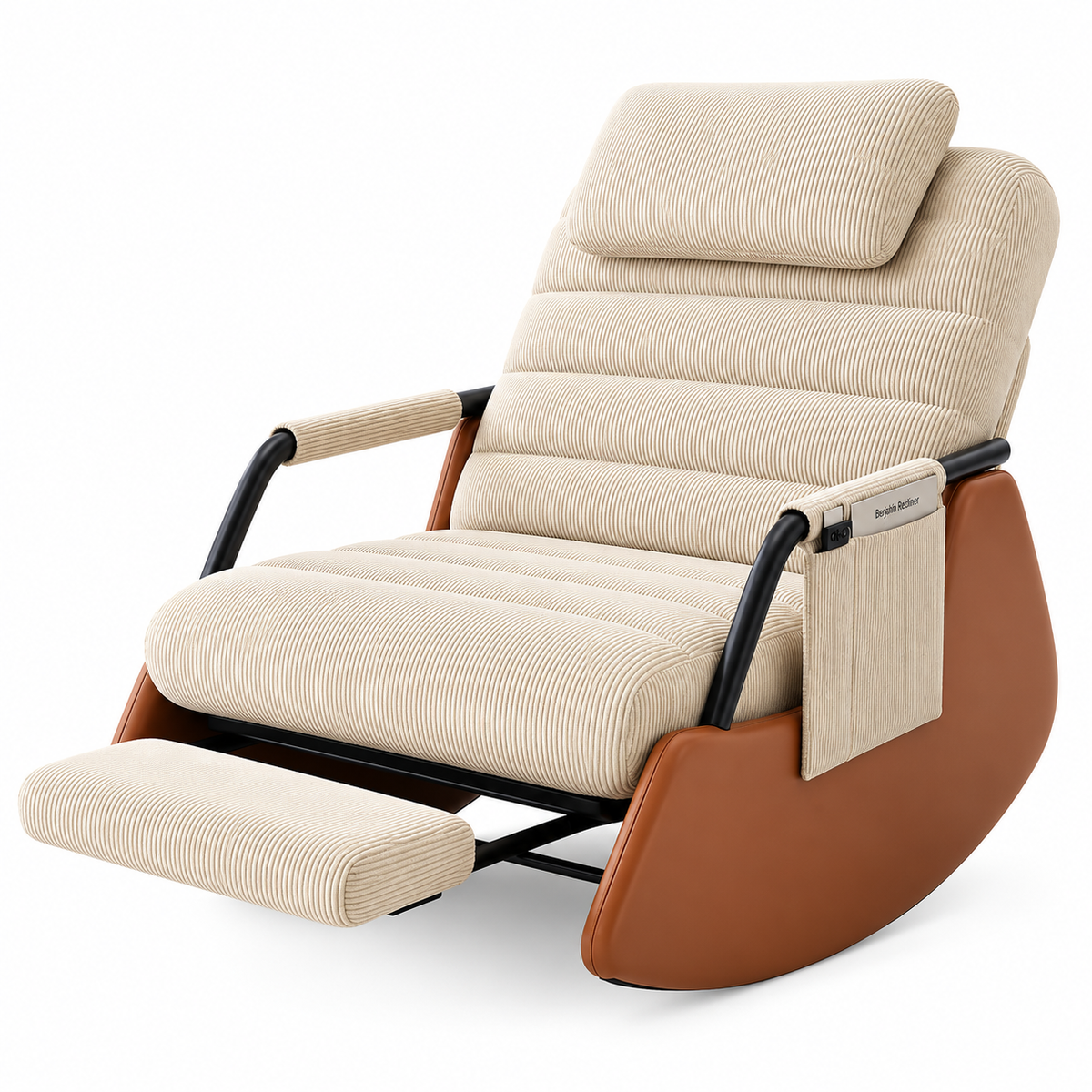 Fauteuil à Bascule Velours Côtelé & Bois Massif – AMBRÉA