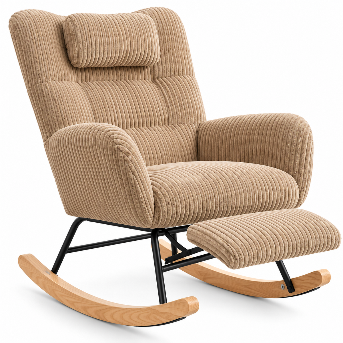 Fauteuil à Bascule Cocon Velours Côtelé avec Repose-Pieds – MIRALY