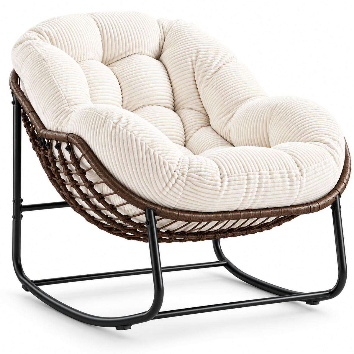 Fauteuil à Bascule Papasan Rotin & Velours Côtelé – CALYSTE
