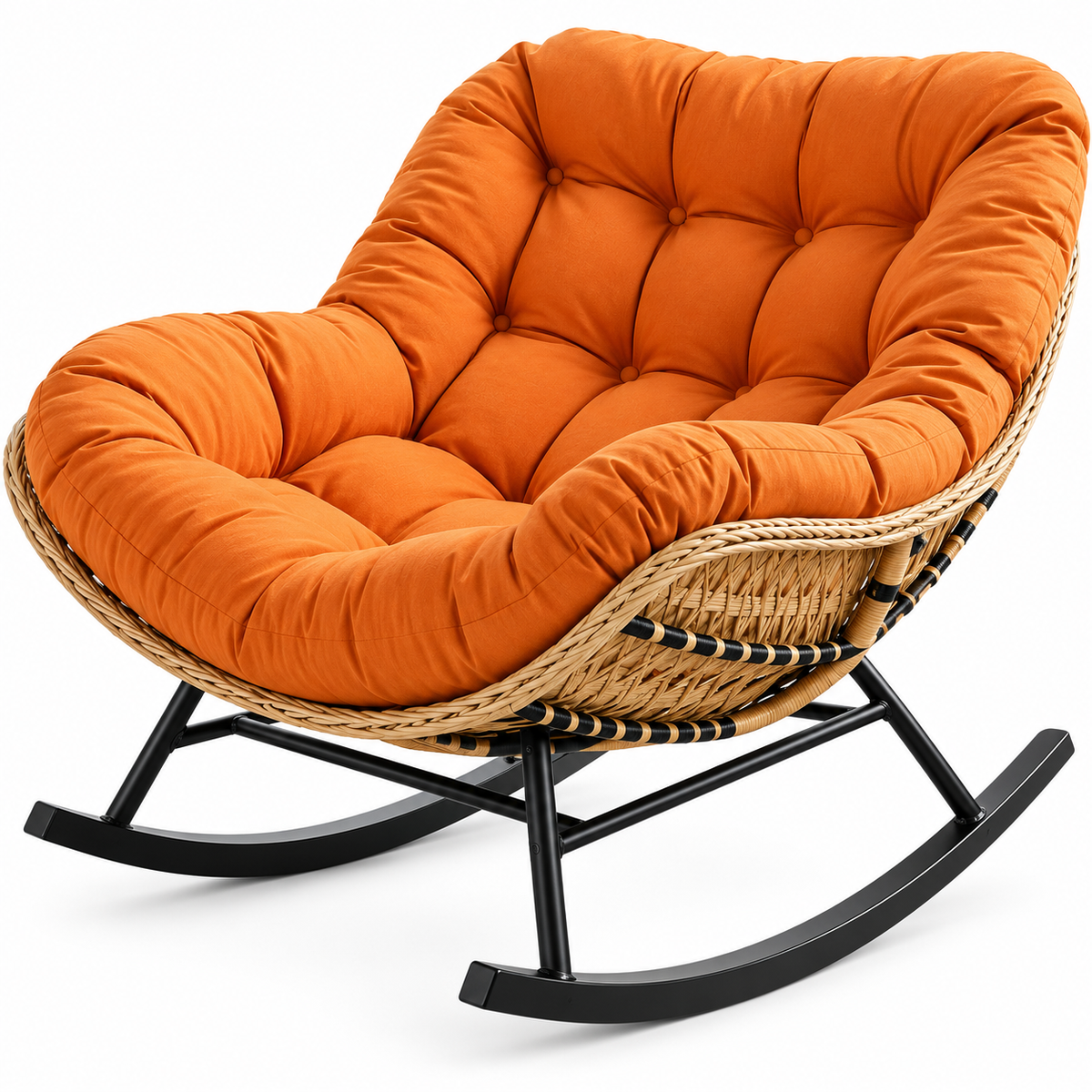 Fauteuil à Bascule Papasan Rotin Plein & Coussin Épais – PALUA