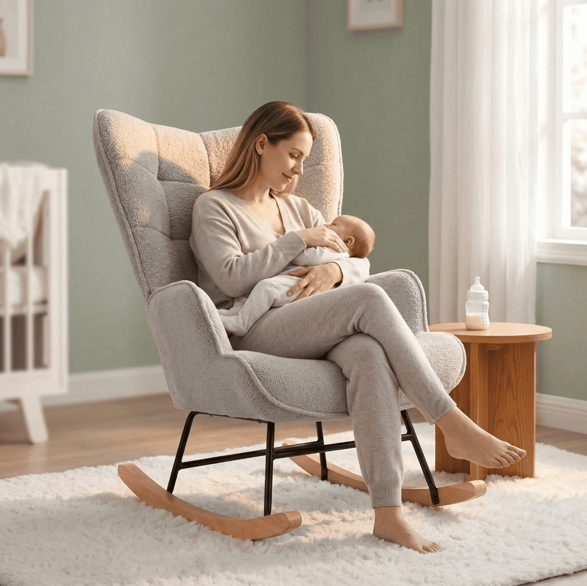 Fauteuil à bascule CASSANE, en situation d'usage, coloris gris