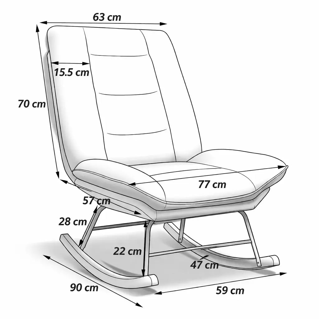 Fauteuil à bascule LINAYA, schéma des dimensions, coloris beige