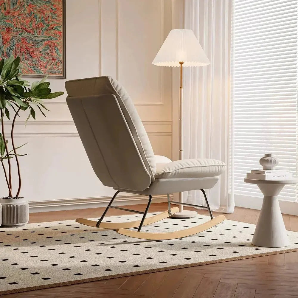 Fauteuil à bascule LINAYA, vue de dos, coloris beige