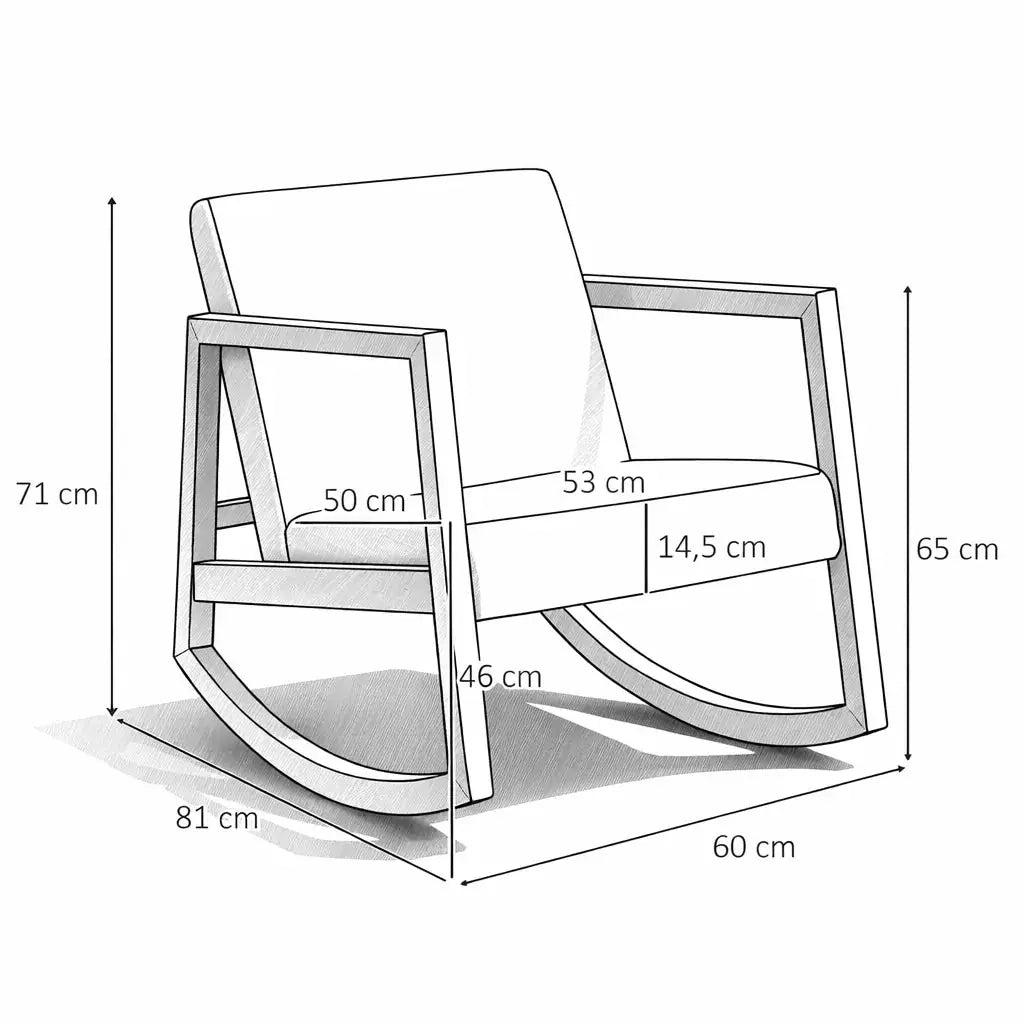 Fauteuil à bascule VALENE, schéma des dimensions