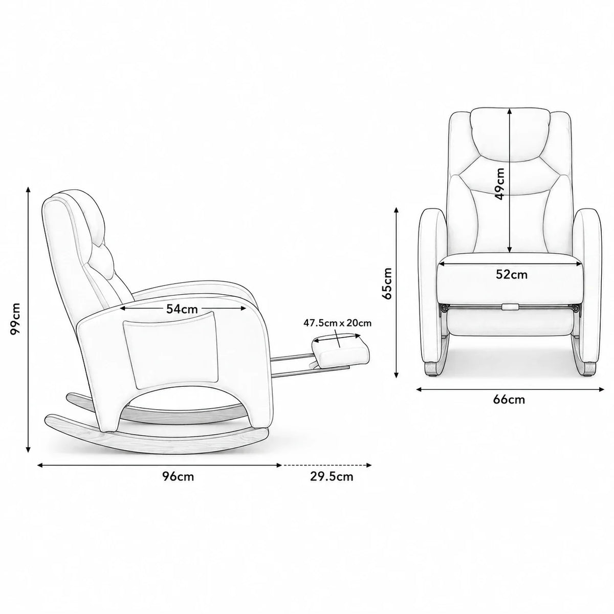 Fauteuil à bascule SERENIA, schéma des dimensions
