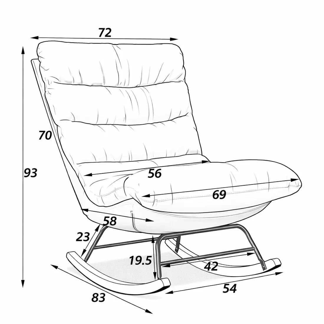Fauteuil à bascule NAELYS, schéma des dimensions, coloris beige