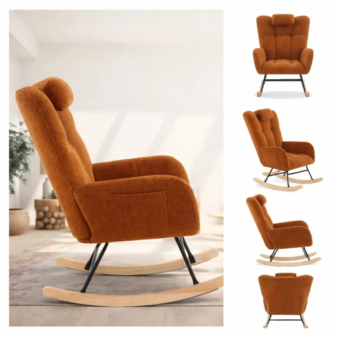 Fauteuil à bascule AVELINE, vue de trois quarts