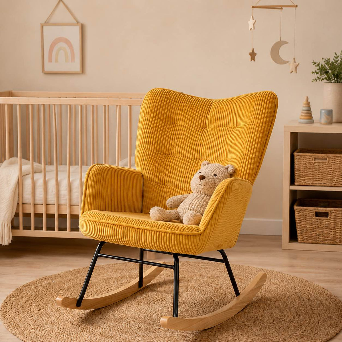 Fauteuil à bascule SOLAYA, au style rétro, coloris jaune (2)