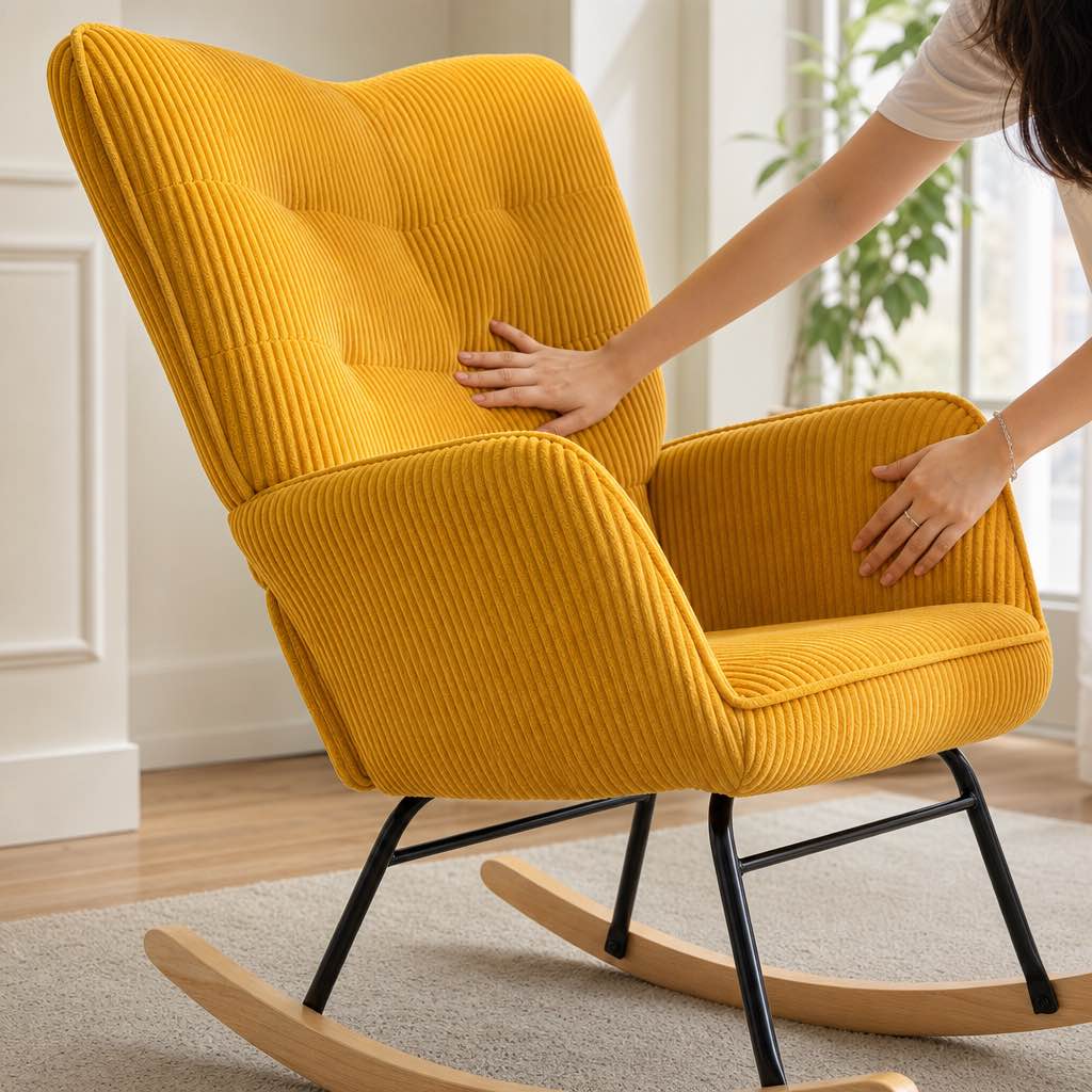 Fauteuil à bascule SOLAYA, au style rétro, coloris jaune (5)