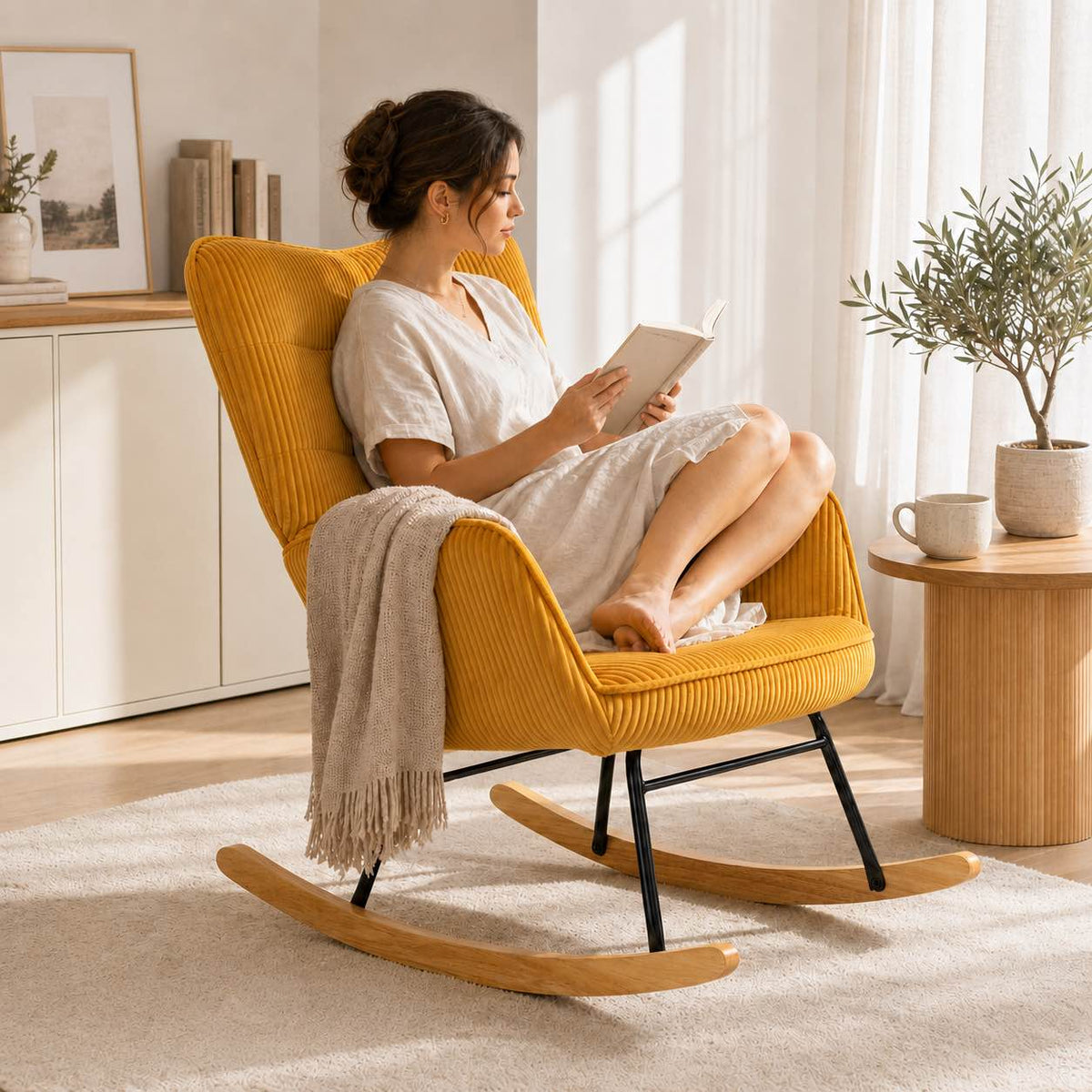 Fauteuil à bascule SOLAYA, au style rétro, coloris jaune