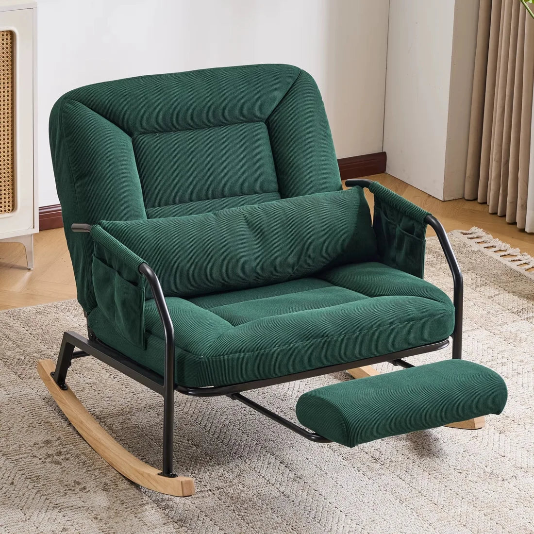 Fauteuil à bascule SOLANE, avec repose-pieds déplié, coloris vert