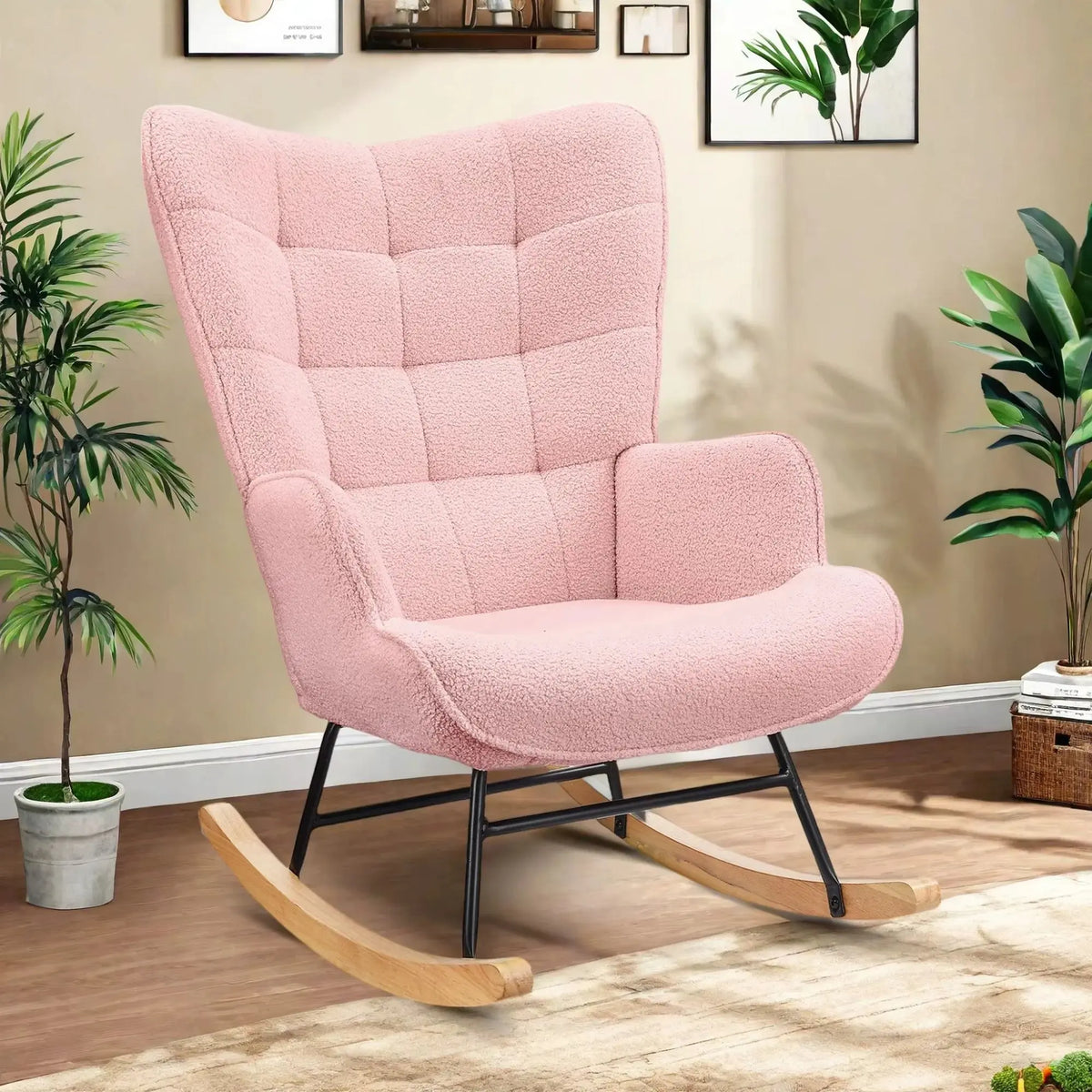 Fauteuil à bascule CASSANE, en situation dans un intérieur, coloris rose