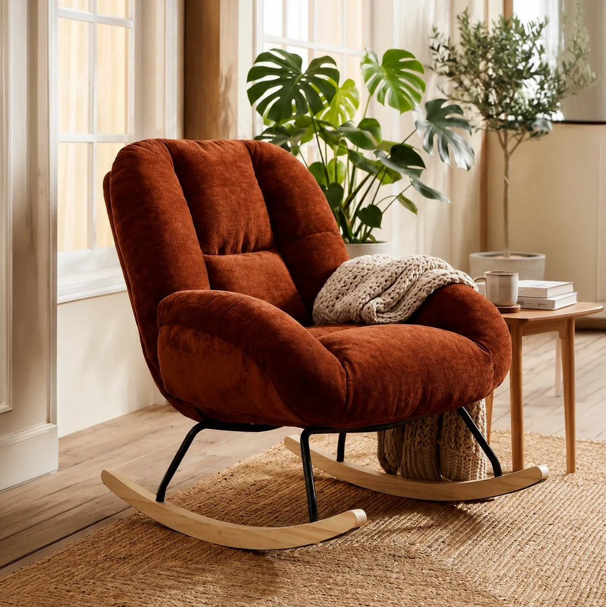 Fauteuil à bascule LOVANE, en situation dans un intérieur, coloris rouge