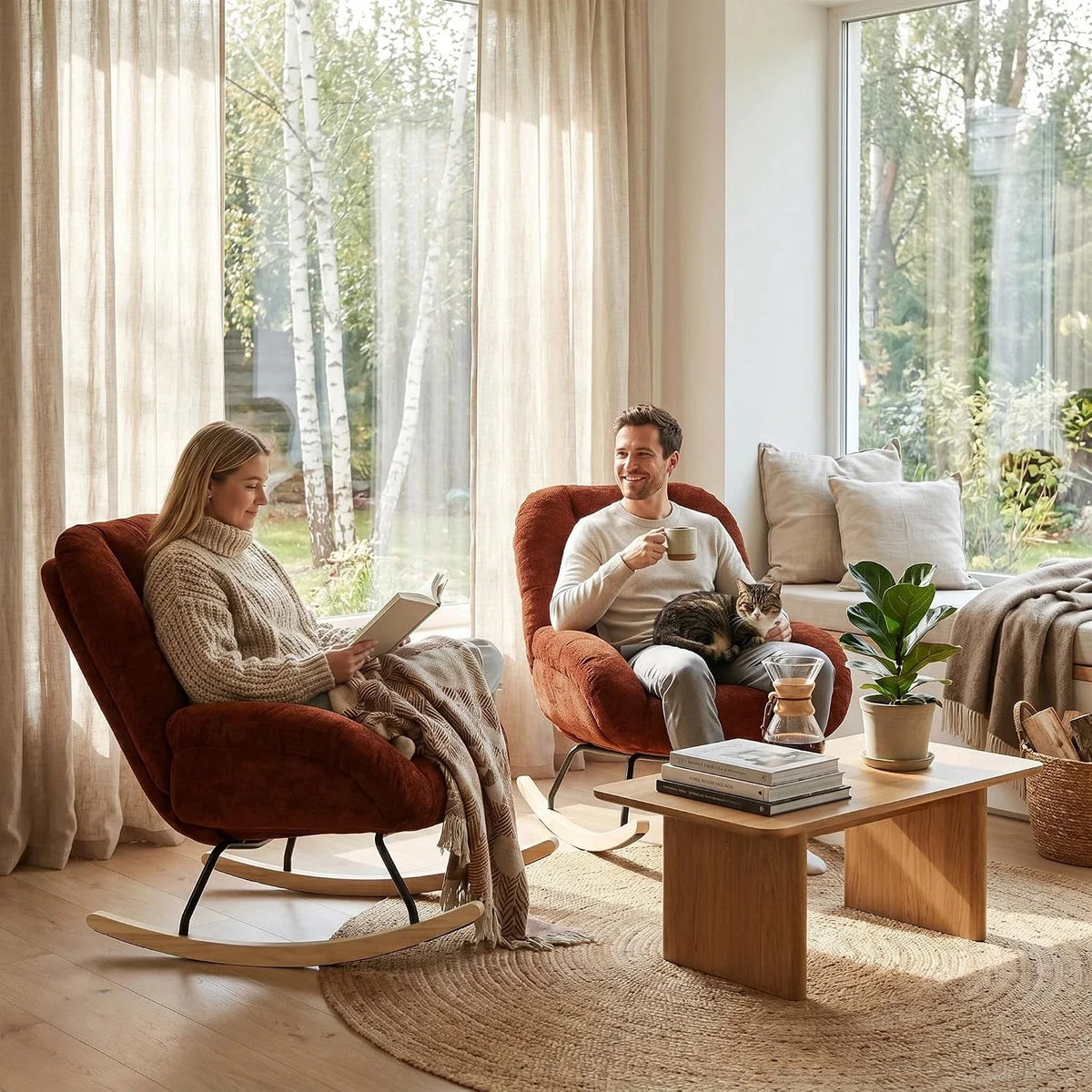 Fauteuil à bascule LOVANE, en situation dans un intérieur, coloris rouge (2)
