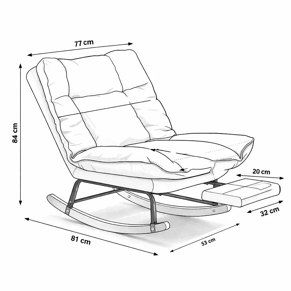 Fauteuil à bascule ORIALE, schéma des dimensions