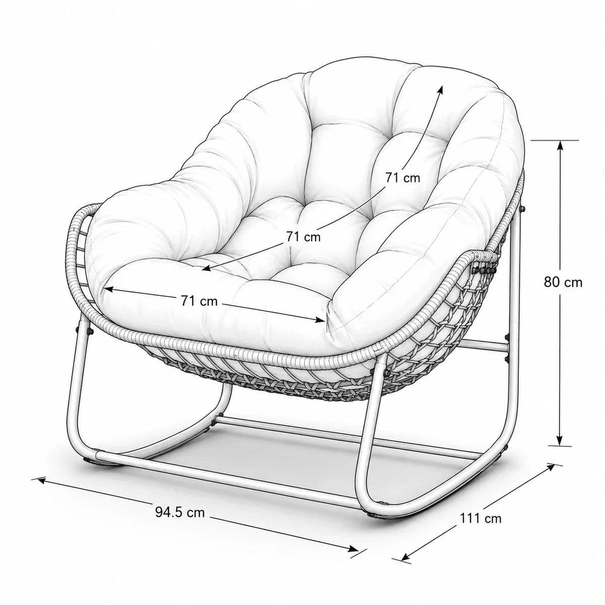 Fauteuil à bascule CALYSTE, schéma des dimensions