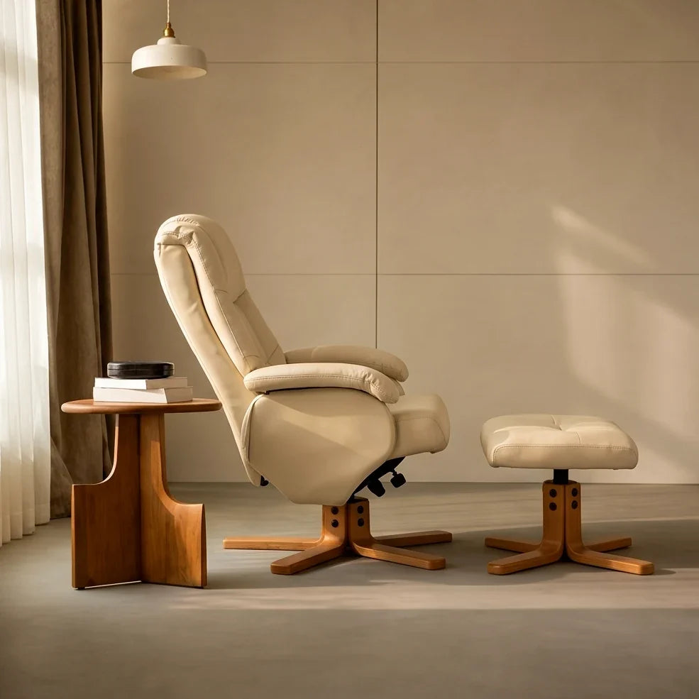 Fauteuil relax HALONE, vue de trois quarts, coloris beige