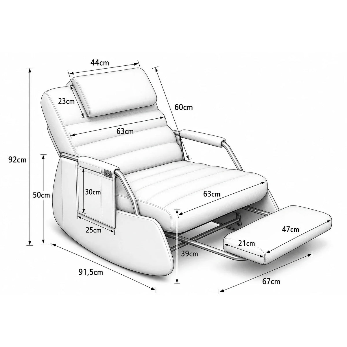 Fauteuil à bascule AMBRÉA, schéma des dimensions