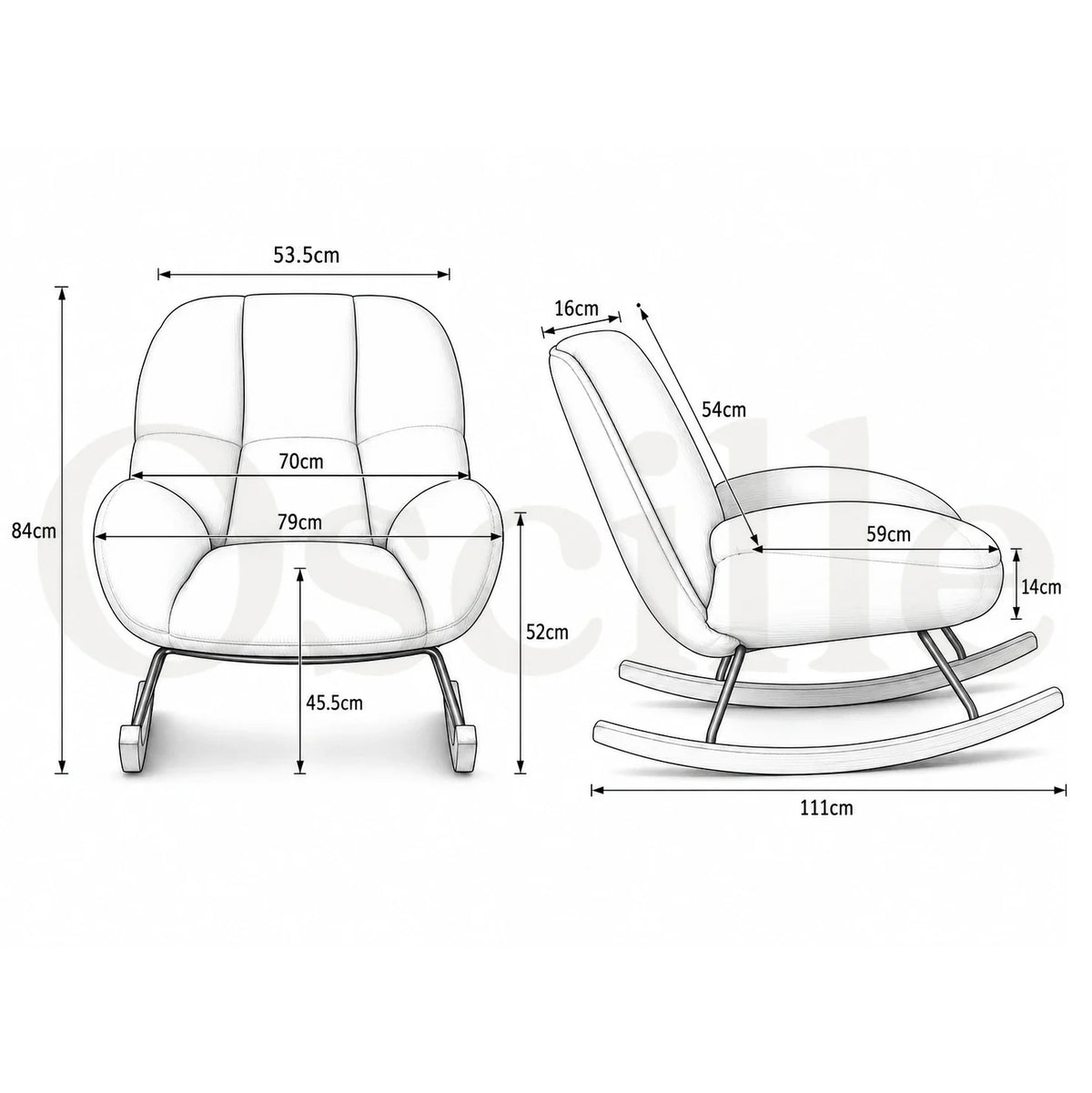 Fauteuil à bascule CIELYA, schéma des dimensions