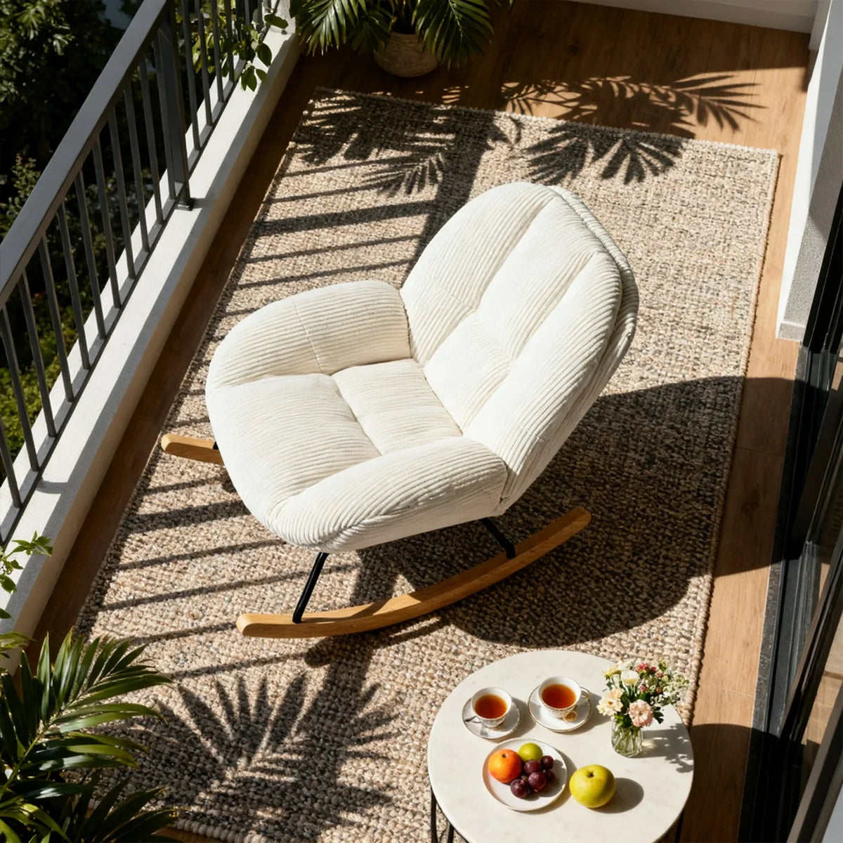 Fauteuil à bascule CIELYA, installé en extérieur