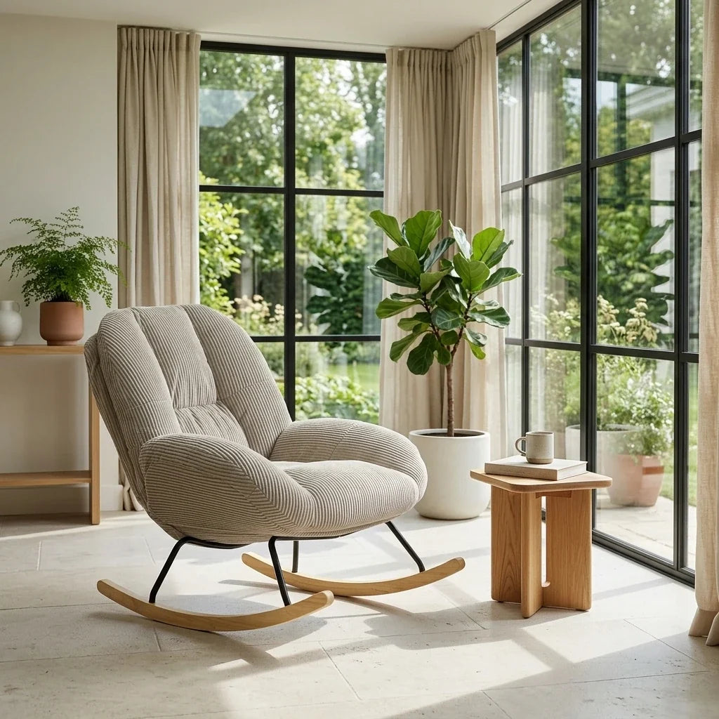 Fauteuil à bascule CIELYA, en situation dans un intérieur, coloris gris