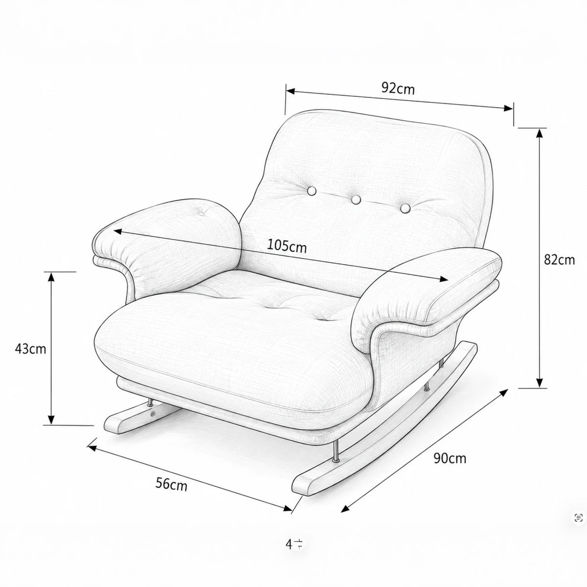 Fauteuil à bascule LUMEA, schéma des dimensions