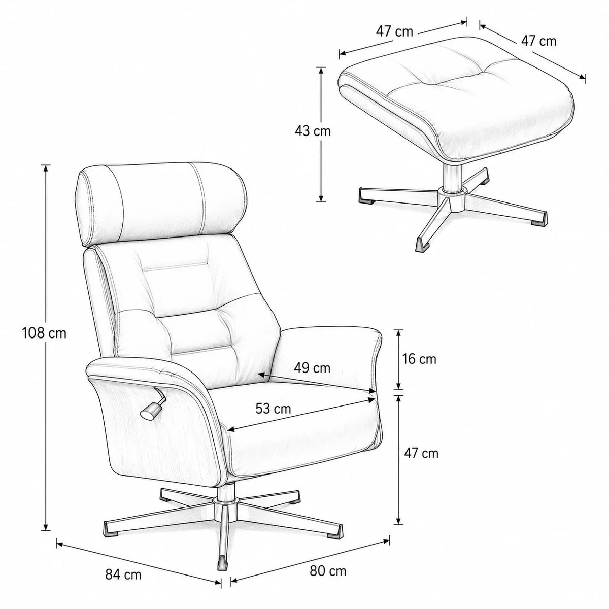 Fauteuil relax MAELVA, schéma des dimensions, coloris noir