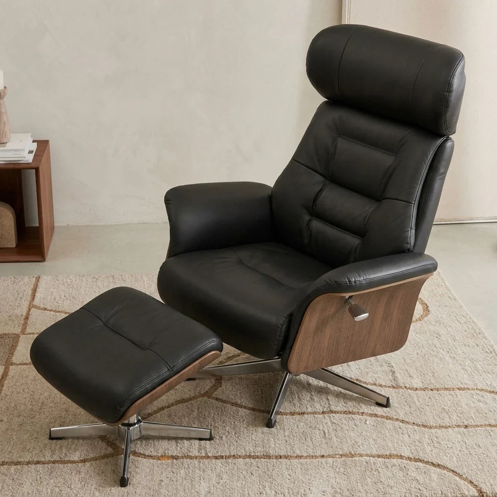 Fauteuil relax MAELVA, avec repose-pieds déplié, coloris noir
