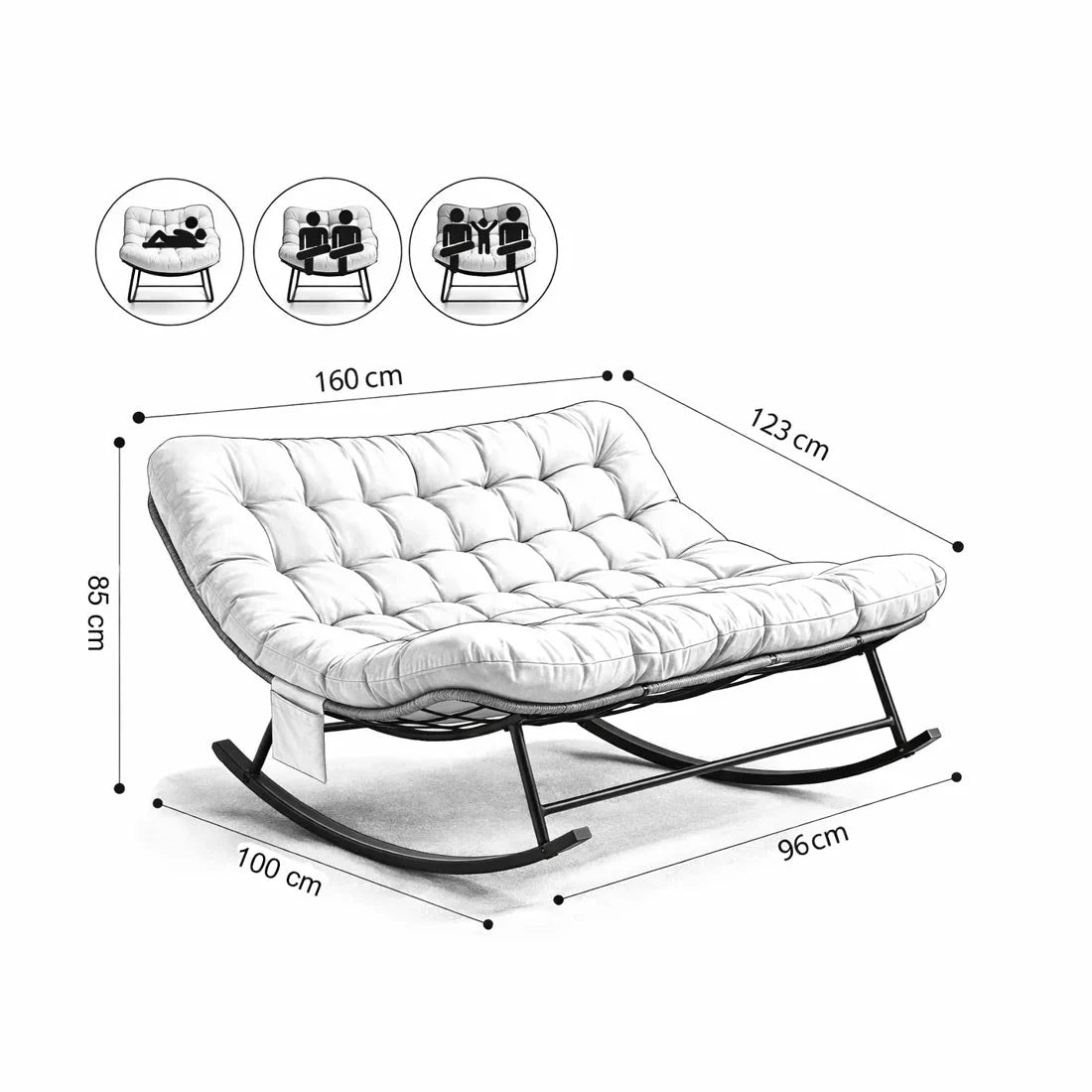 Fauteuil à bascule DUALYS, schéma des dimensions