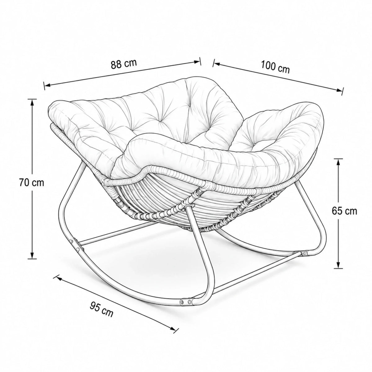 Fauteuil à bascule BRUMEL, schéma des dimensions